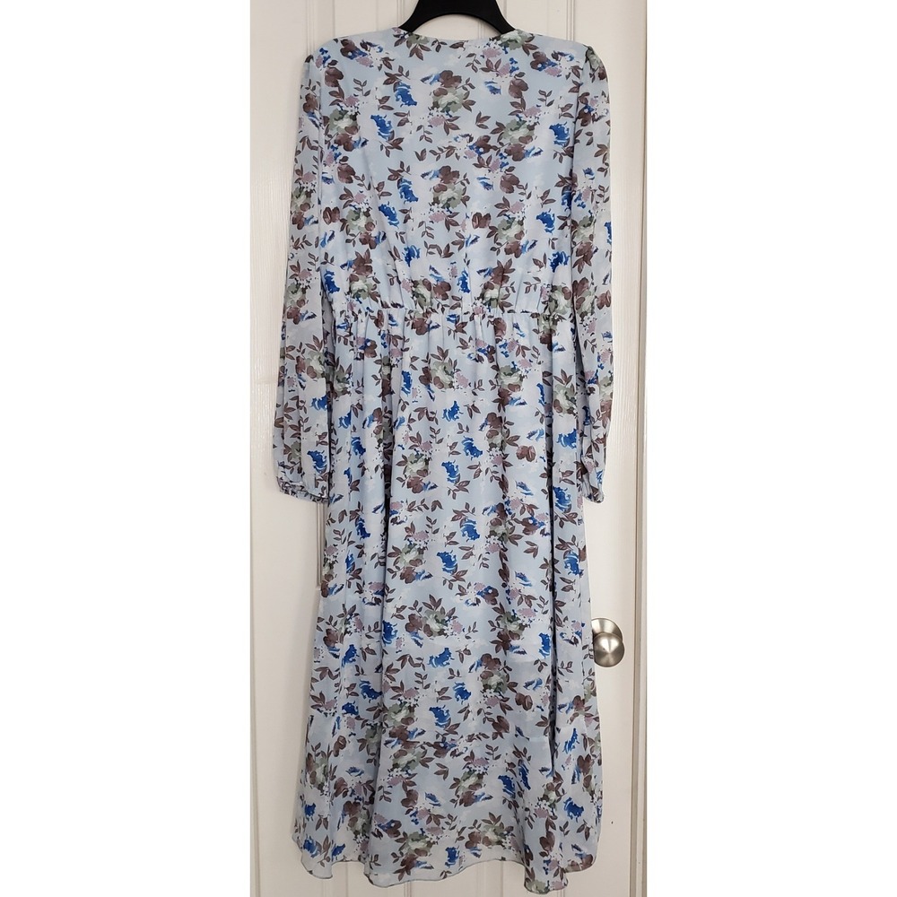 Floral V-Neck Maxi Dress in White and Blue - Picture 2 of 9